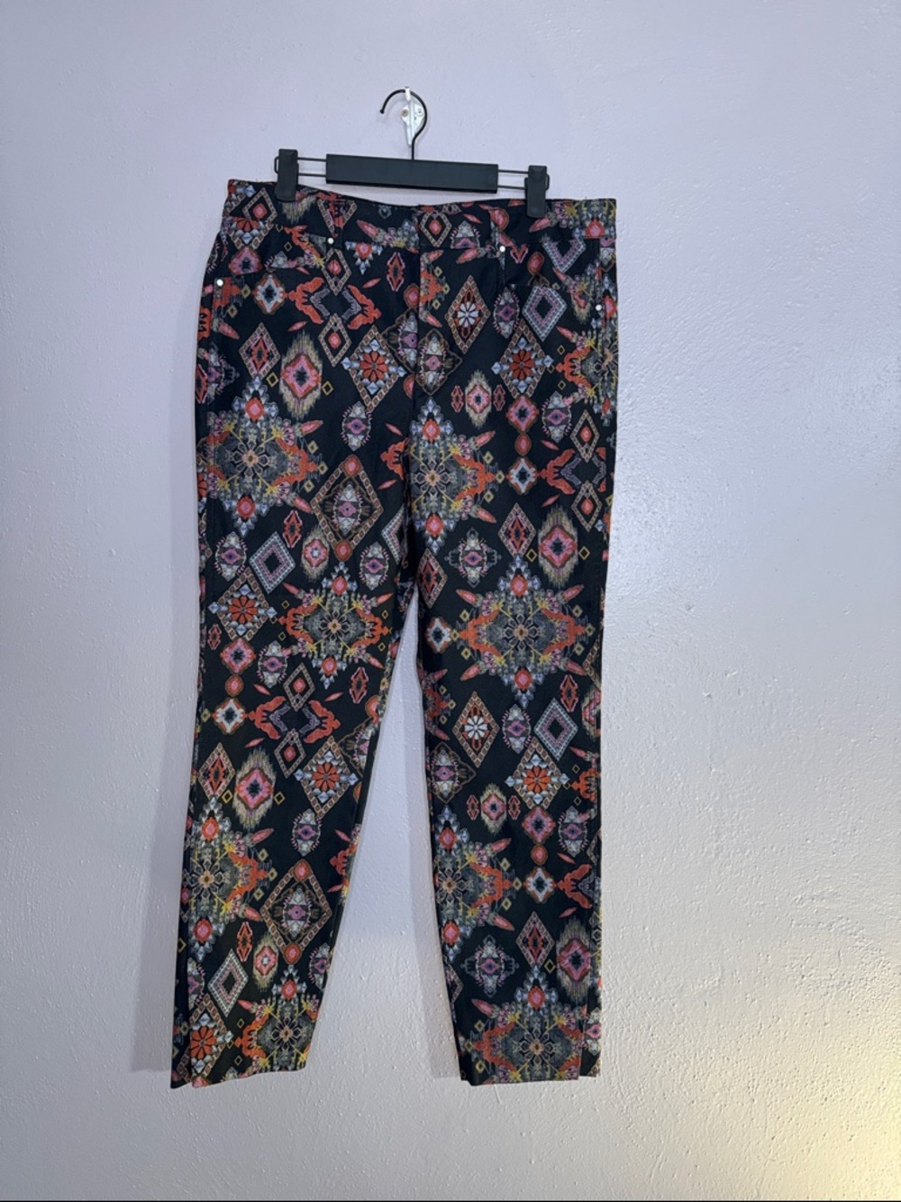 Zara Black Chinos with Multicolor Geometric & Floral Print